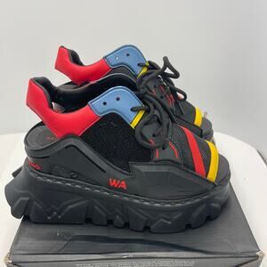 Anthony Wang Womens Goose Berry 01 Black Open Heel Platform Wedge Sneakers Sz 9